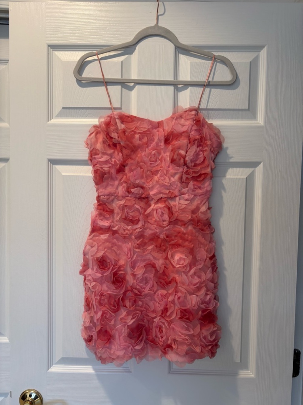 Strapless Pink Floral Appliqué Mini Dress